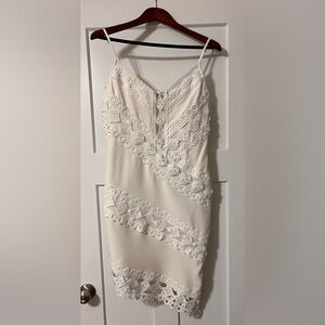 Stylish Asymmetrical Hem White Lace Dress